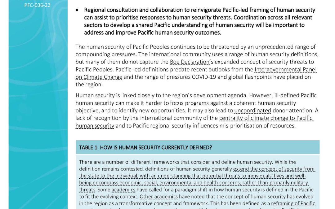 NEW Pacific Fusion Centre assessment on Human Security in the Pacific